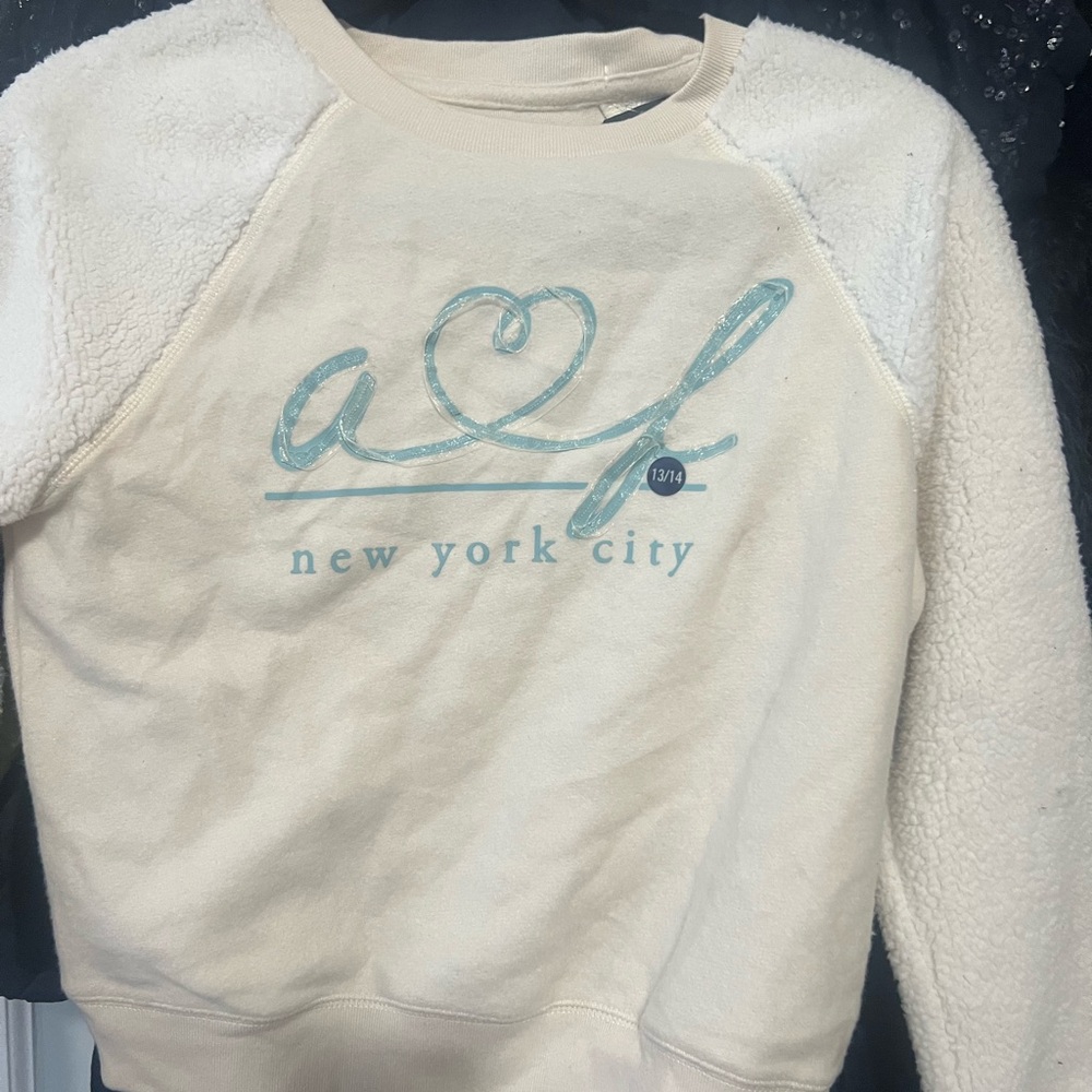 Abercrombie & Fitch Cream and Blue Graphic Sweater